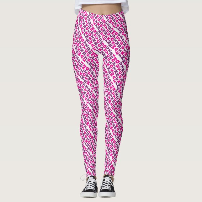 Alphabet brev lila rosa mönster leggings (Framsida)