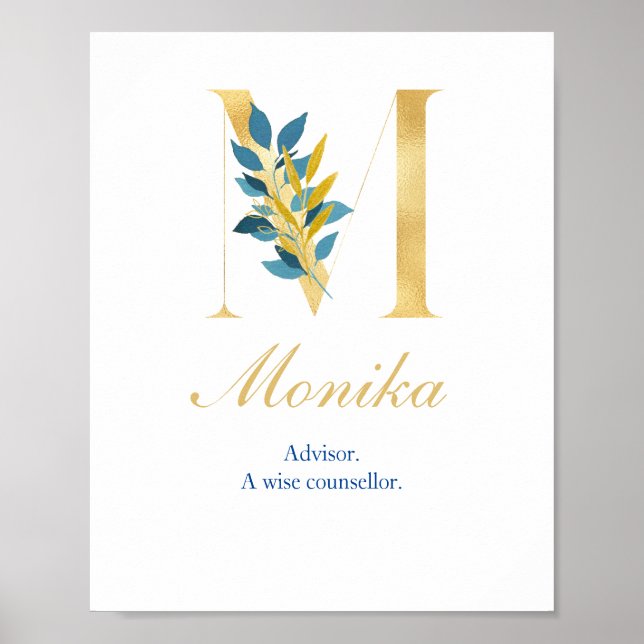 Alphabet brev M Wall poster Namn och Meaning (Framsidan)