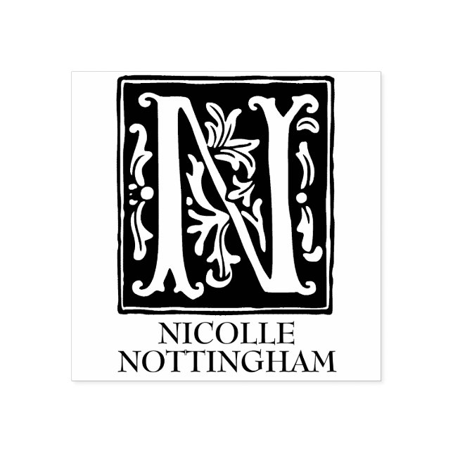 Alphabet Brev N Monogrammed ornamental Stämpel (Tryck)