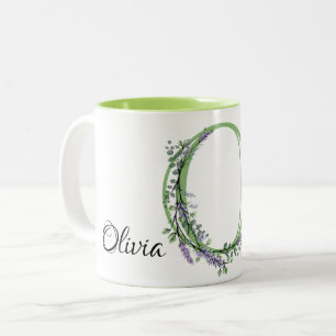 Alphabet brev O, vattencolor Lavender botanical Två-Tonad Mugg