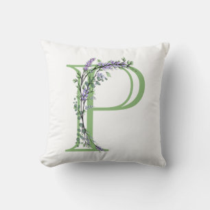 Alphabet brev P vattencolor Lavender Eucalyptus Kudde