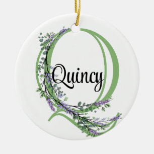 Alphabet brev Q, vattencolor Lavender botanical Julgransprydnad Keramik
