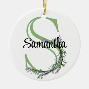 Alphabet brev S, vattencolor Lavender botanical Julgransprydnad Keramik