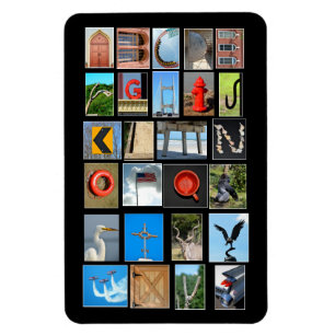 Alphabet brev som visar bilder magnet