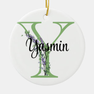 Alphabet brev Y, vattencolor Lavender botanical Julgransprydnad Keramik