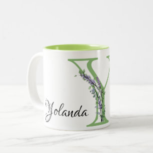 Alphabet brev Y, vattencolor Lavender botanical Två-Tonad Mugg
