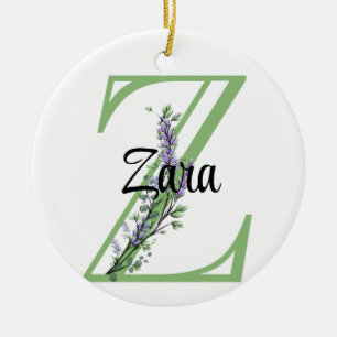Alphabet brev Z, vattencolor Lavender botanical Julgransprydnad Keramik