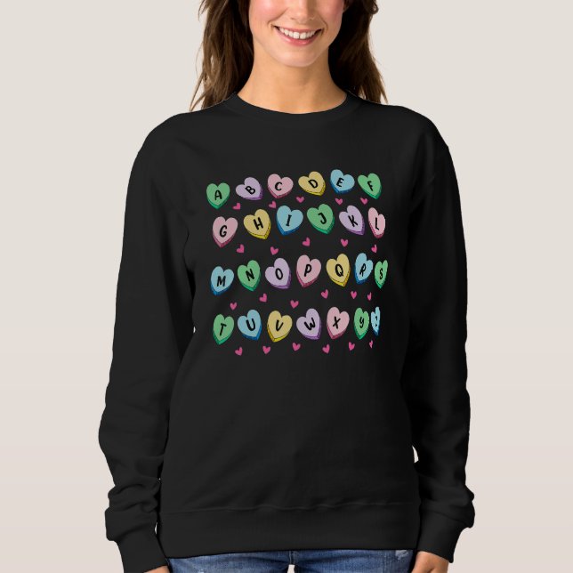 Alphabet Candy Heart Love Valentine's Day Teacher  T Shirt (Framsida)
