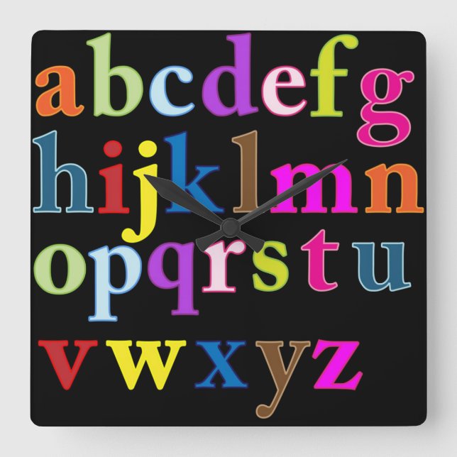 Alphabet Clock Fyrkantig Klocka (Framsida)