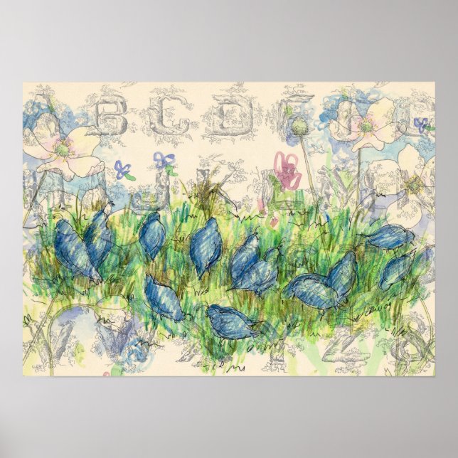 Alphabet Collage Quail Foraging Poster (Framsidan)