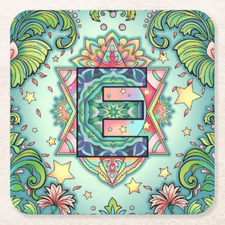 Alphabet E mandala Underlägg Papper Kvadrat
