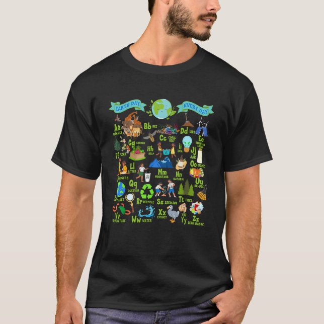 Alphabet Earth Day Varje dag ABC:s Spara Planet Te T Shirt (Framsida)