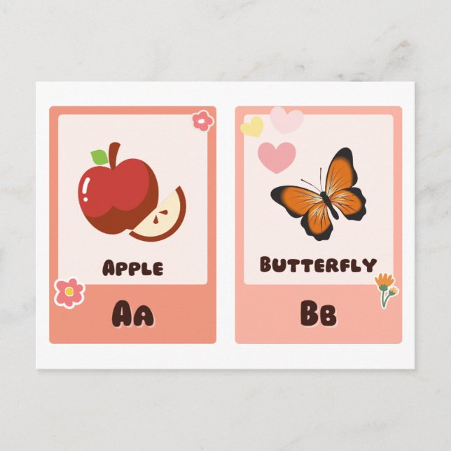 Alphabet Flashcards | ABC-utbildningskort "A,B" Vykort (Framsida)