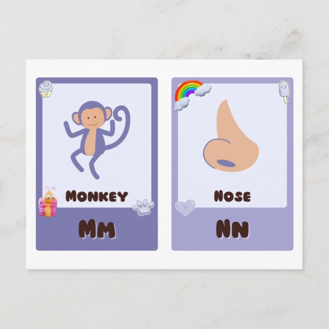 Alphabet Flashcards,ABC Utbildningskort M,N,O,P Vykort (Framsida)