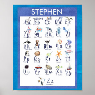 Alphabet för barn, havslevande djur poster