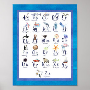 Alphabet för barn, havslevande djur poster