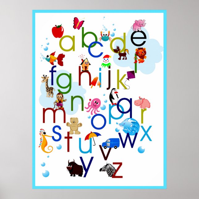 Alphabet för djur i Tecknaden Cute Coloedul Poster (Framsidan)