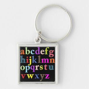 Alphabet Fyrkantig Silverfärgad Nyckelring