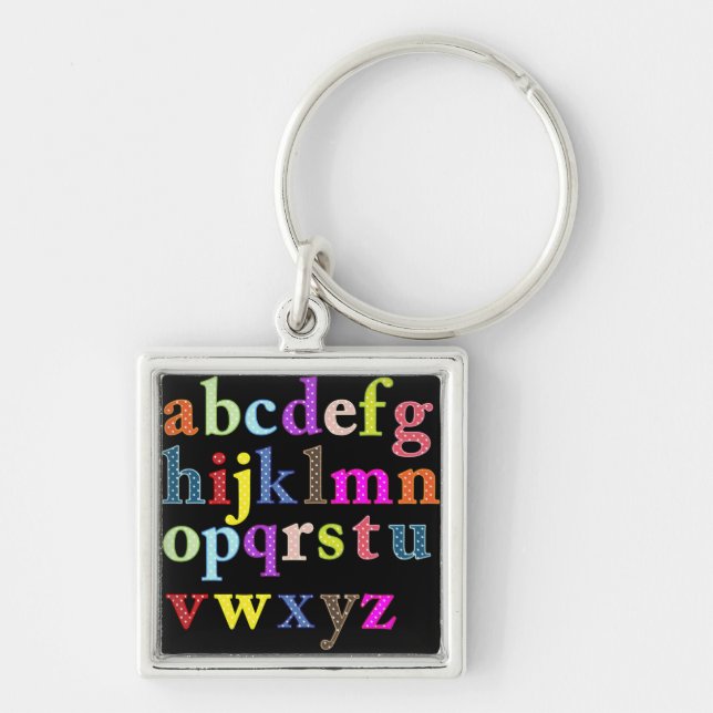 Alphabet Fyrkantig Silverfärgad Nyckelring (Framsidan)