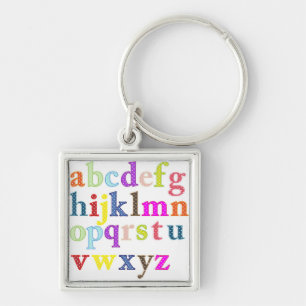 Alphabet Fyrkantig Silverfärgad Nyckelring