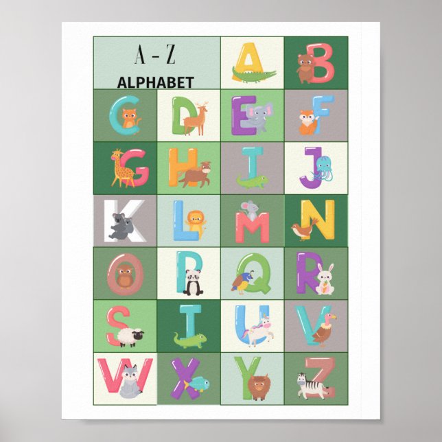 Alphabet Grönt Poster för Nursery Room (Framsidan)