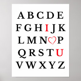 Alphabet I Kärlek du Heart Capital Brev Kids Room Poster