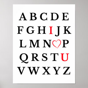 Alphabet I Kärlek du Heart Capital Brev Kids Room Poster