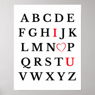 Alphabet I Kärlek du Heart Capital Brev Kids Room Poster