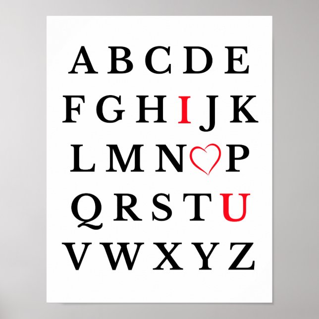 Alphabet I Kärlek du Heart Capital Brev Kids Room Poster (Framsidan)