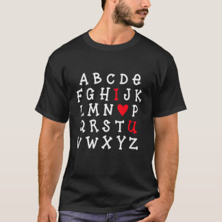 Alphabet I Kärlek Du jag Heart U Shirt Valentines T
