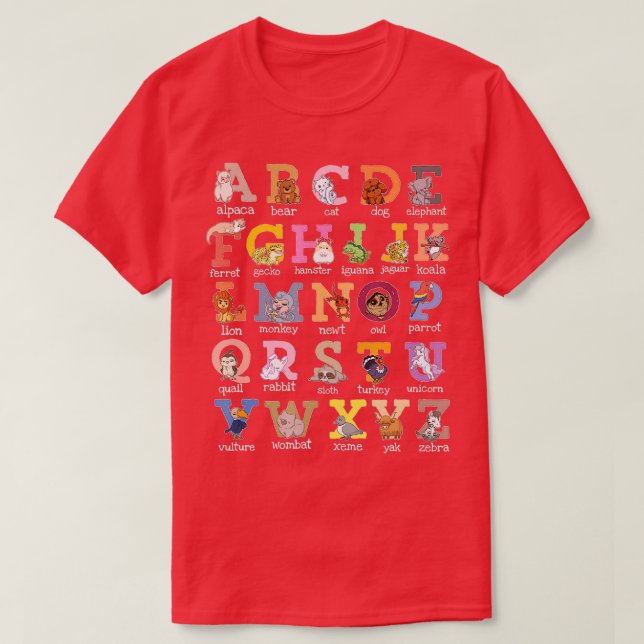 Alphabet Kids Brev Cat Hund Ferret Hamster Parro T Shirt (Design framsida)
