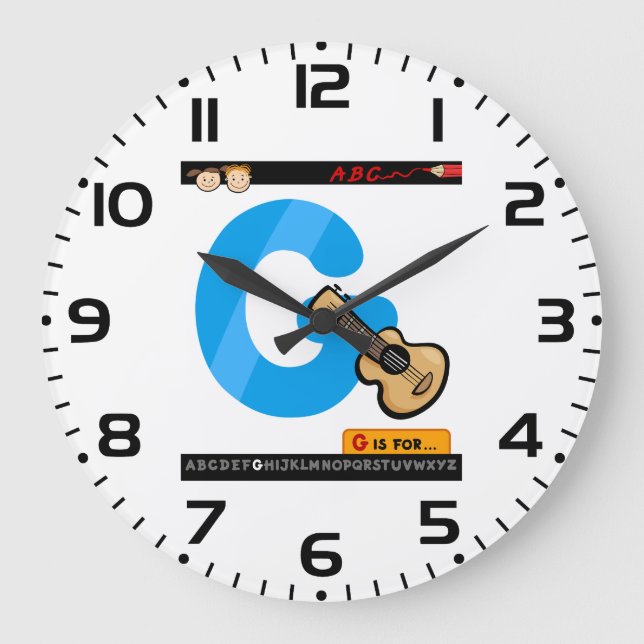 Alphabet Letter G is for Guitar Stor Klocka (Framsida)