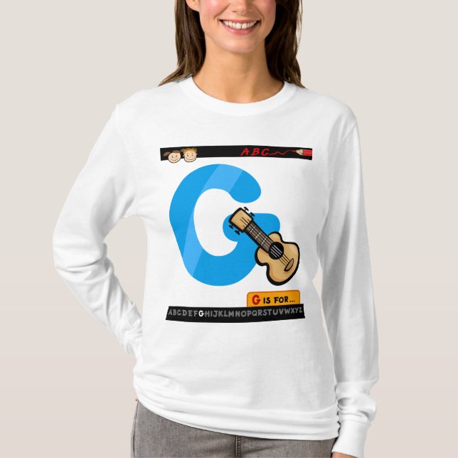 Alphabet Letter G is for Guitar T Shirt (Framsida)