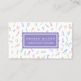 Alphabet Mönster Lila Suppleant Teacher/ Tutor Visitkort