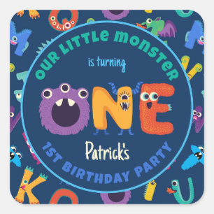 Alphabet Monsters 1:a födelsedag vår lilla monster Fyrkantigt Klistermärke