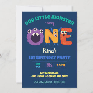 Alphabet Monsters 1:a födelsedag vår lilla monster Inbjudningar
