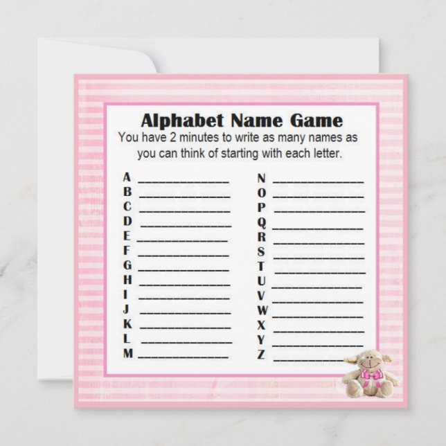 Alphabet Namn & Bingo Game Rosa Lamb för babyskor Inbjudningar (Framsida)