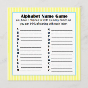 Alphabet Namn Game BINGO Gult och Blue Inbjudningar