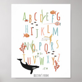 Alphabet Neutralt Nursery, Cute Ocean Educational Poster
