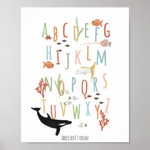 Alphabet Neutralt Nursery, Cute Ocean Educational Poster