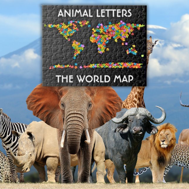 Alphabet på Djurkartan över Brev Pussel (Animal Letters World Map School Kids Zigsaw Puzzle)