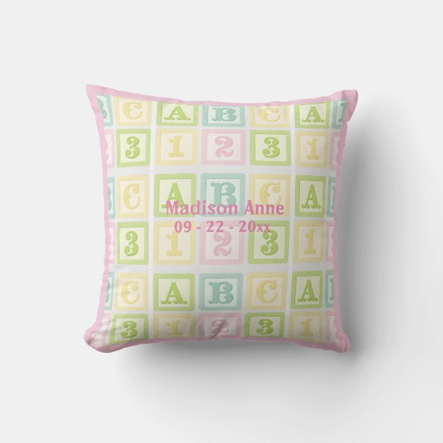 Alphabet Rosa Flicka Namn Personlig Kudde (Framsida)