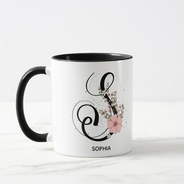 Alphabet Script Brev S Blommigt Monogram Flower Mugg (Vänster)