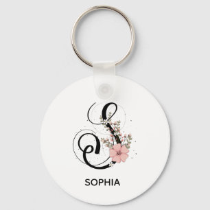 Alphabet Script Brev S Blommigt Monogram Flower Nyckelring