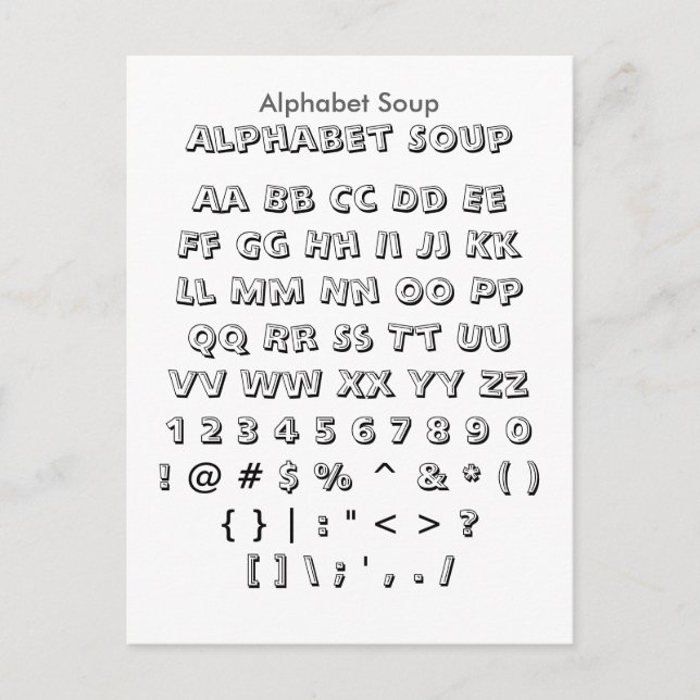 Alphabet Soppa - Zazzle Font Sampler Lakan Vykort (Framsida)