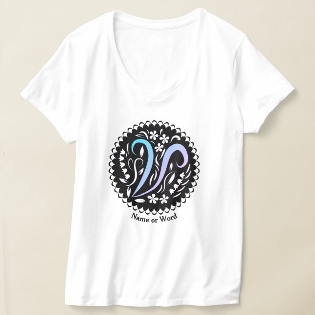 Alphabet V Monogram Handwriter T Shirt (Laydown)