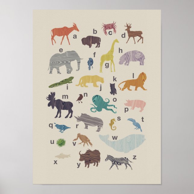 Alphabet Wood Grain Animal Poster (Framsidan)