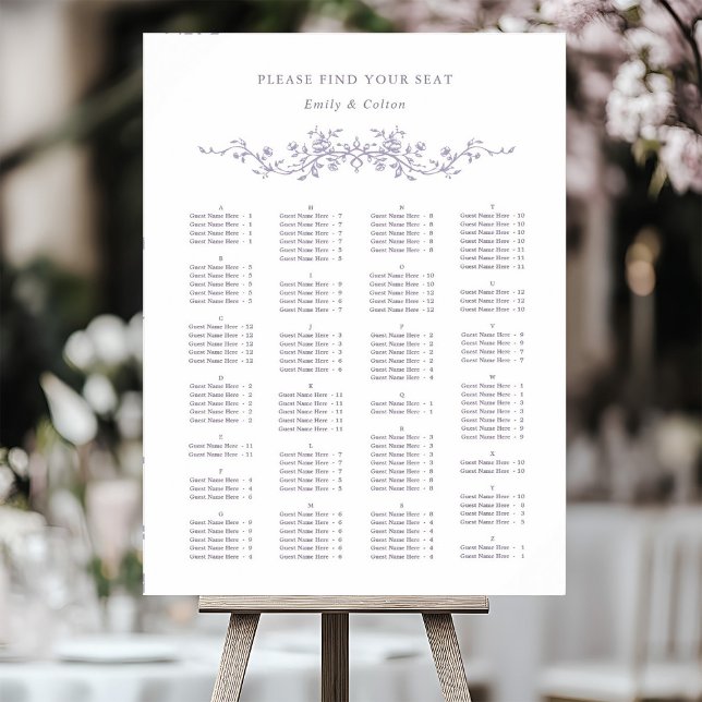 Alphabetical Order Lavender Wedding Seating Chart Poster (Skapare uppladdad)