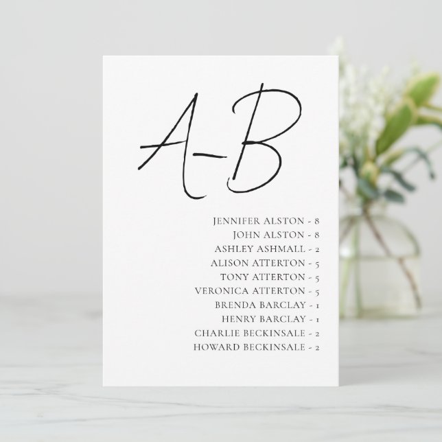 Alphabetical Seating Chart,Minimalist Wedding Card Inbjudningar (Stående Fram)