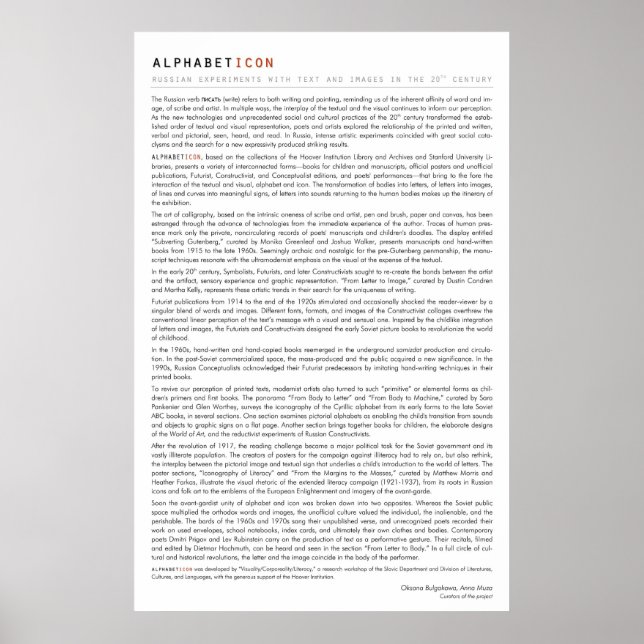 ALPHABETICON. Ryska experiment.. (Intro-text) Poster (Framsidan)